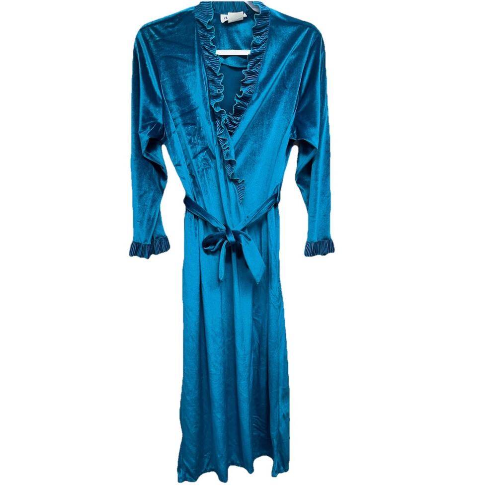 Vintage Robe Helen Of Troy Womens M Velvet Velour Teal Belted Grannycore